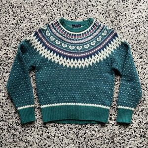 Woolrich Teal and Cream Patterned Sweater
